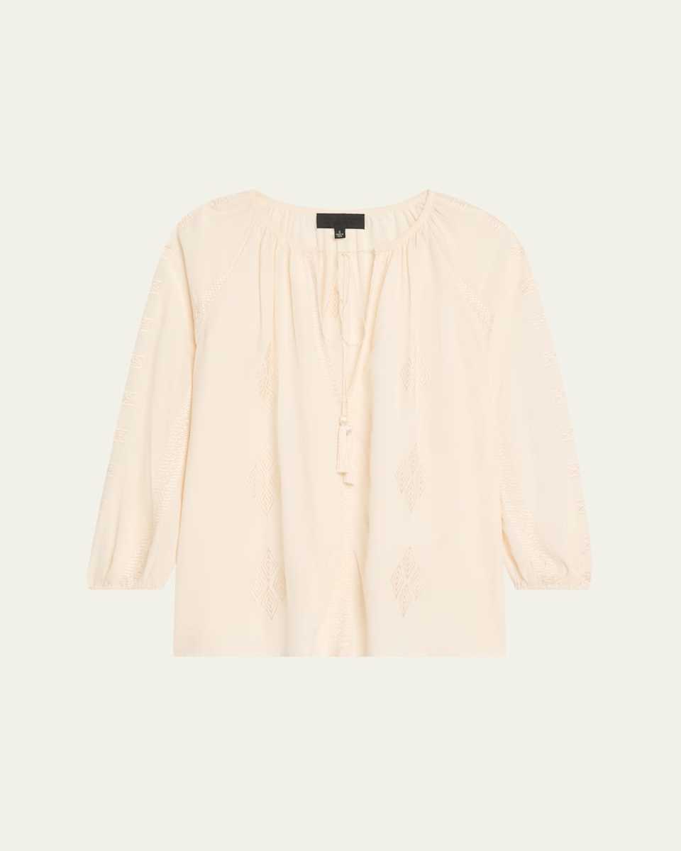 Cristo Embroidered Silk V-Neck Blouse